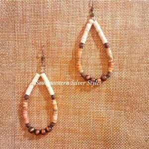 NEW Southwestern Navajo Style Pearl Red Copper Picture Jasper Turquoise Earrings